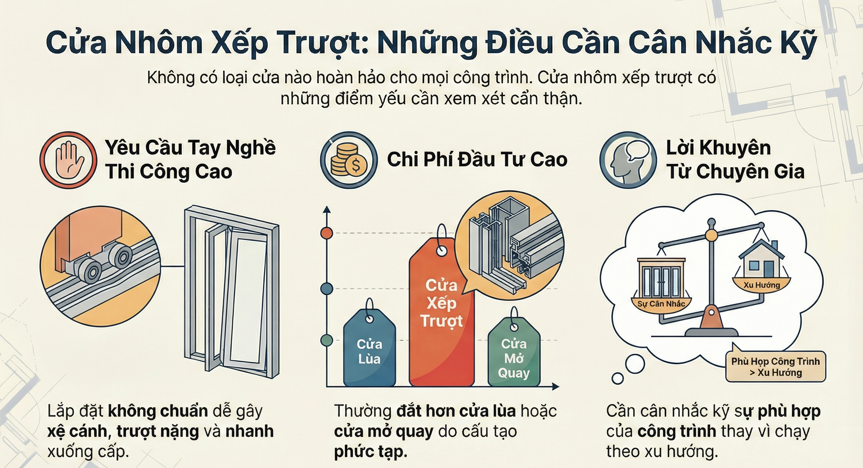 Những điều cần cần nhắc khi làm cửa nhôm kính xếp trượt